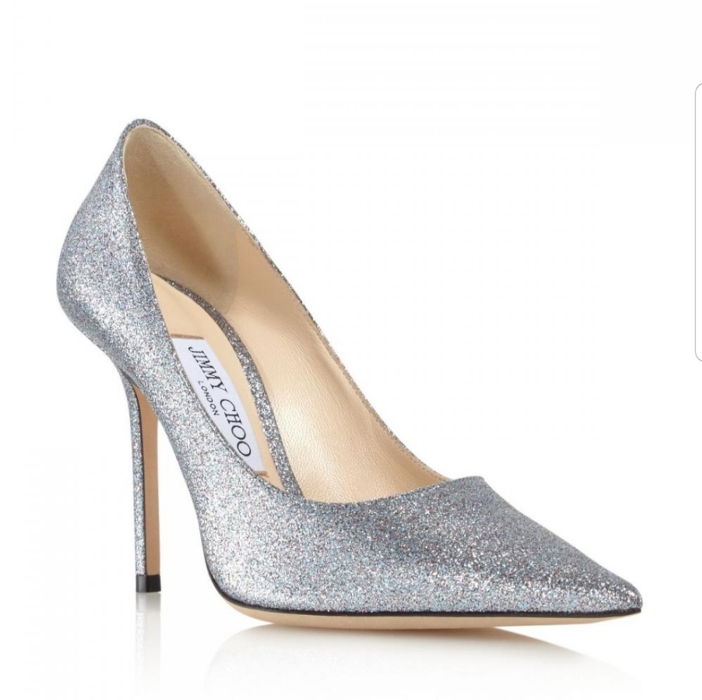 New Jimmy Choo Love 100 Silver Glitter Heels